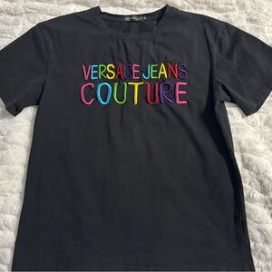 Versace Black Tee with Multicolor Logo
